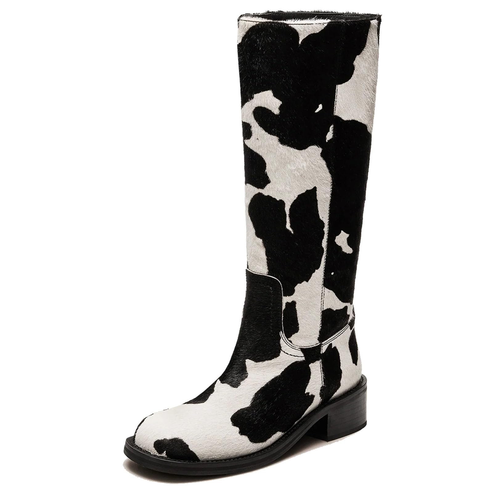 Womens Banana Knee High Boots Square Toe Comfortable Campus Boots Block Heel Riding Boots Wide Calf Long Tall
