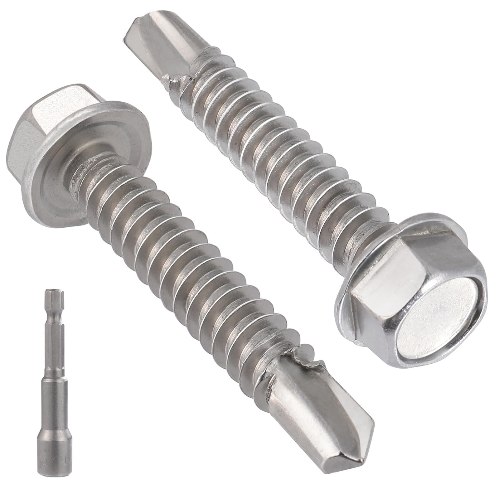 VGBUY 60Pcs #12 x 1-1/2" Self Drilling Screws for Metal,410 Stainless Steel Self Tapping Screws,Sheet Metal Screws,Quick Metal Tapping,Hex Washer Head