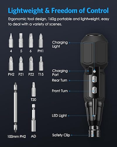 Miniatura 3 de AMIR Destornillador eléctrico inalámbrico, juego de destornilladores eléctricos recargables, kit de herramientas de reparación automática portátil