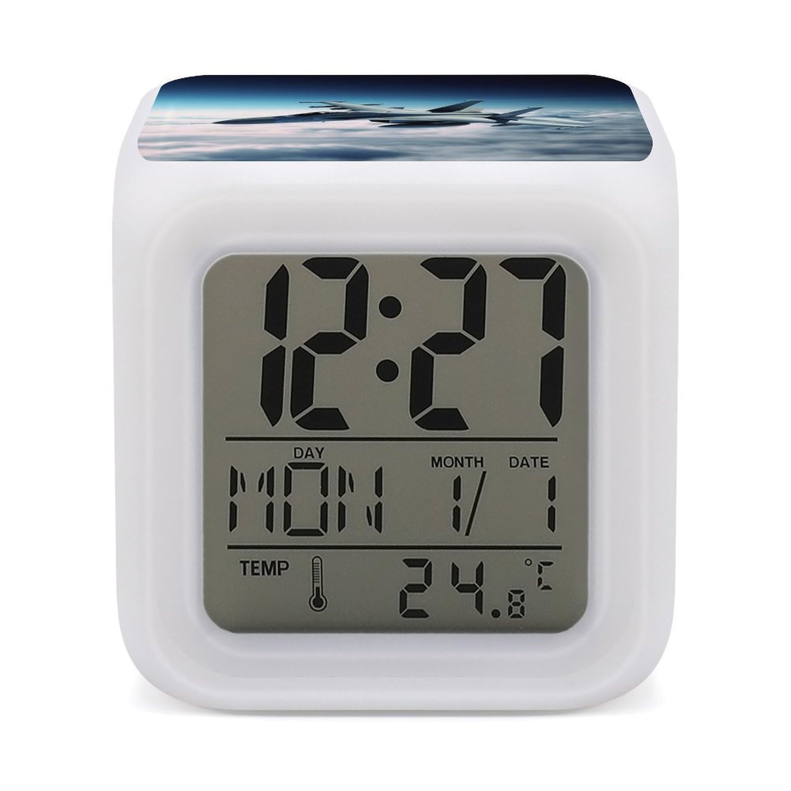 VstaDank Aircraft Fighter Jets Digital Alarm Clock LED Display Screen Color Change Alarms Clock Smart Alarm Clock Wake Up Digital Clocks with 7 Color Nightlight for Bedroom