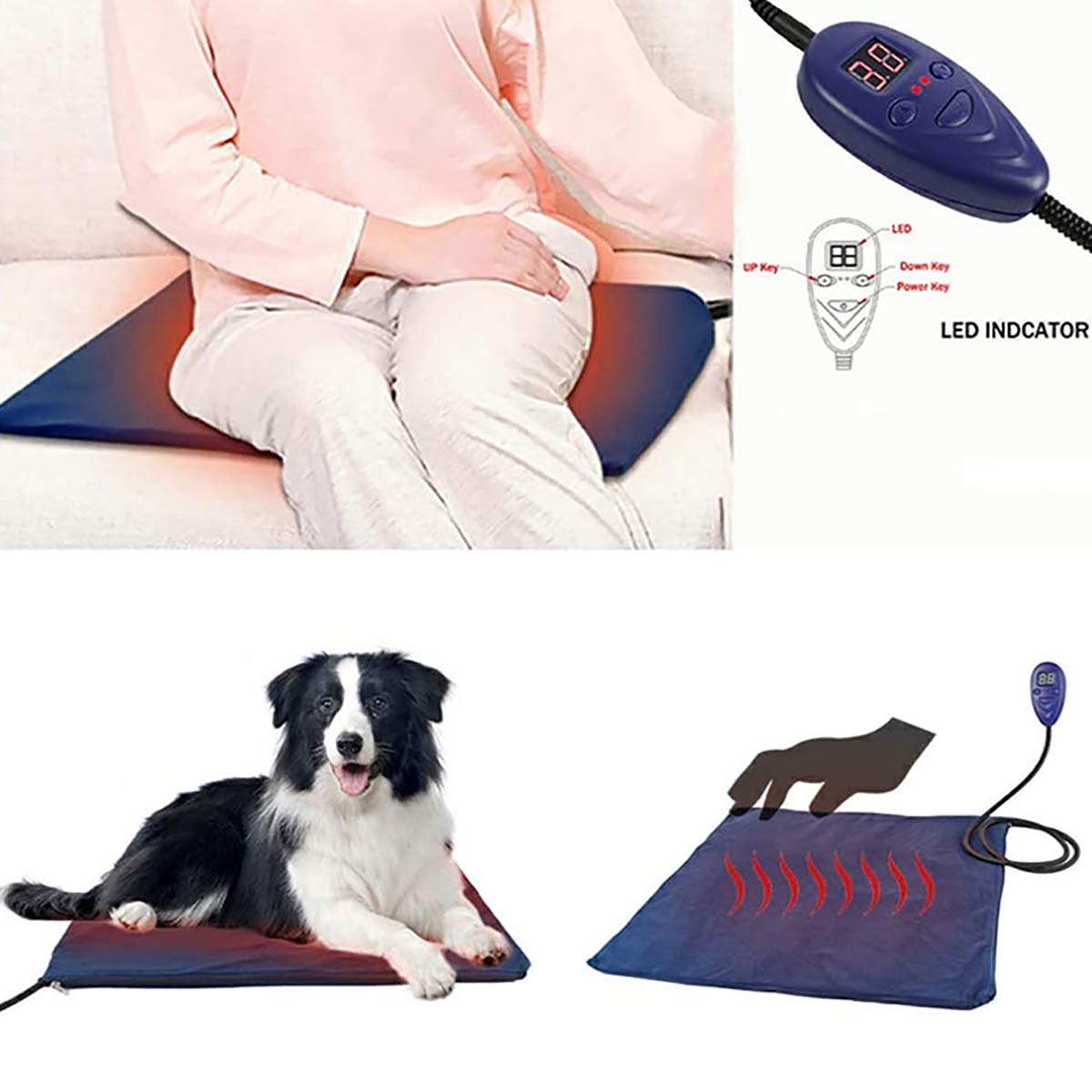 SagaSave Tapis chauffant pour animaux domestiques, tapis chauffant électrique pour chiens et chats, tapis chauffant d'intérieur résistant à la mastication, cordon 40 x 30 cm, bleu, UK PL
