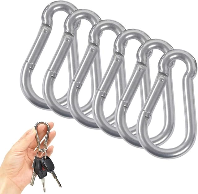 6 Pcs M4 Carabiner Hooks Heavy Duty Stainless Steel Carabiner Clips Spring Snap Link Hooks for Outdoor, Fishing, Hiking, Traveling,Dog Leash