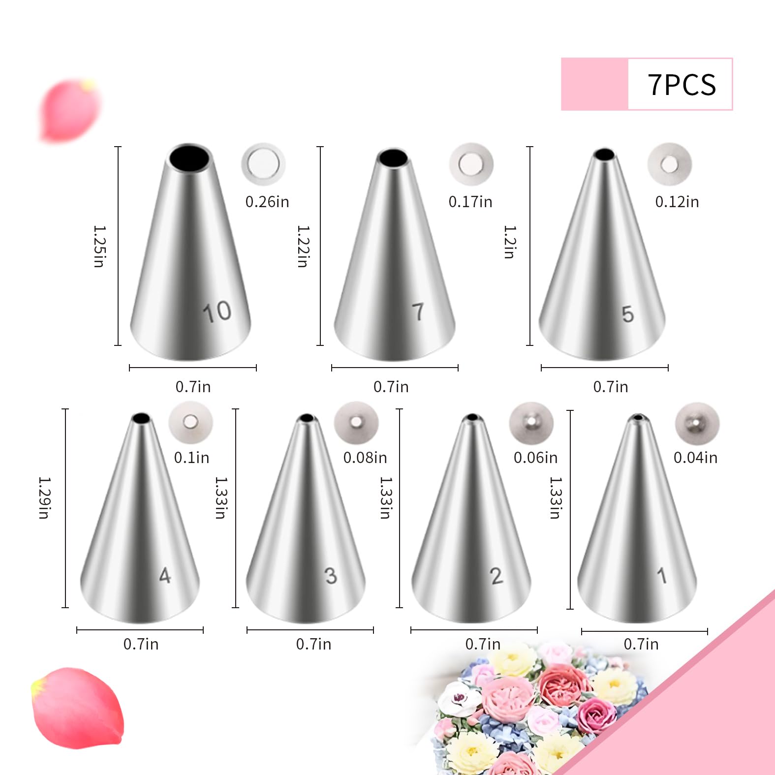 LVYKING 7 Pcs Round Hole Piping Tips Set, Stainless Steel Cake Decorating Piping Tip, Cupcake Frosting Nozzles Decorating Tips, Pastry Icing Dispensers for Cupcake, Pastry