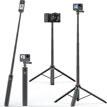 VRIG Tripod Action Camera, 55.1 inches 140 cm, Invisible Selfie Stick, Insta360 Camera Tripod, Selfie Stick, Lightweight, Compact, 6 Levels, Extendable, VLOG Accessories, Insta 360 X6, X5, X4, X3