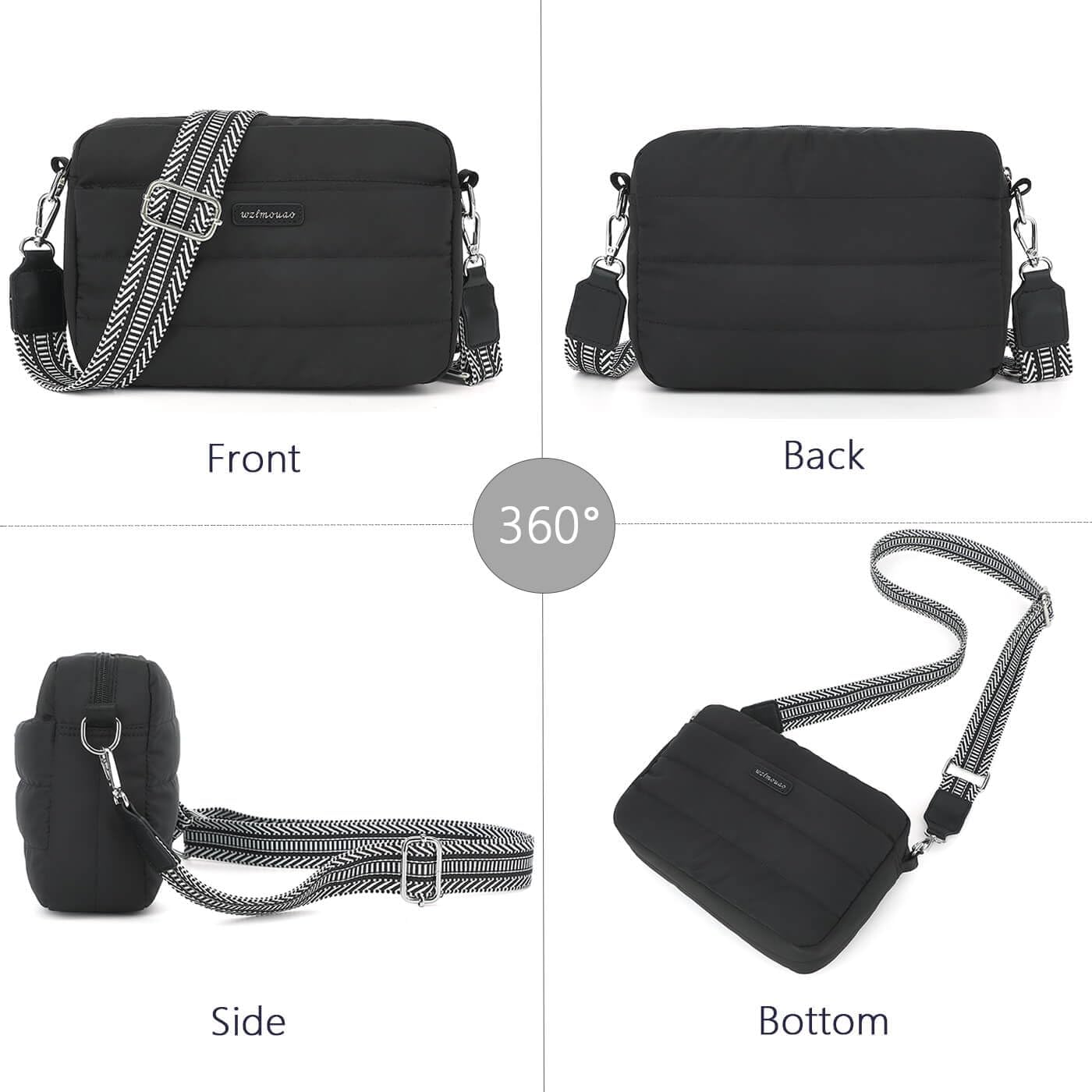 Puffer Crossbody Bags for Women, Lightweight Quilted Puffer Shoulder Bag, Cross Body Purse with Guitar Wide Strap Fit - Image 6