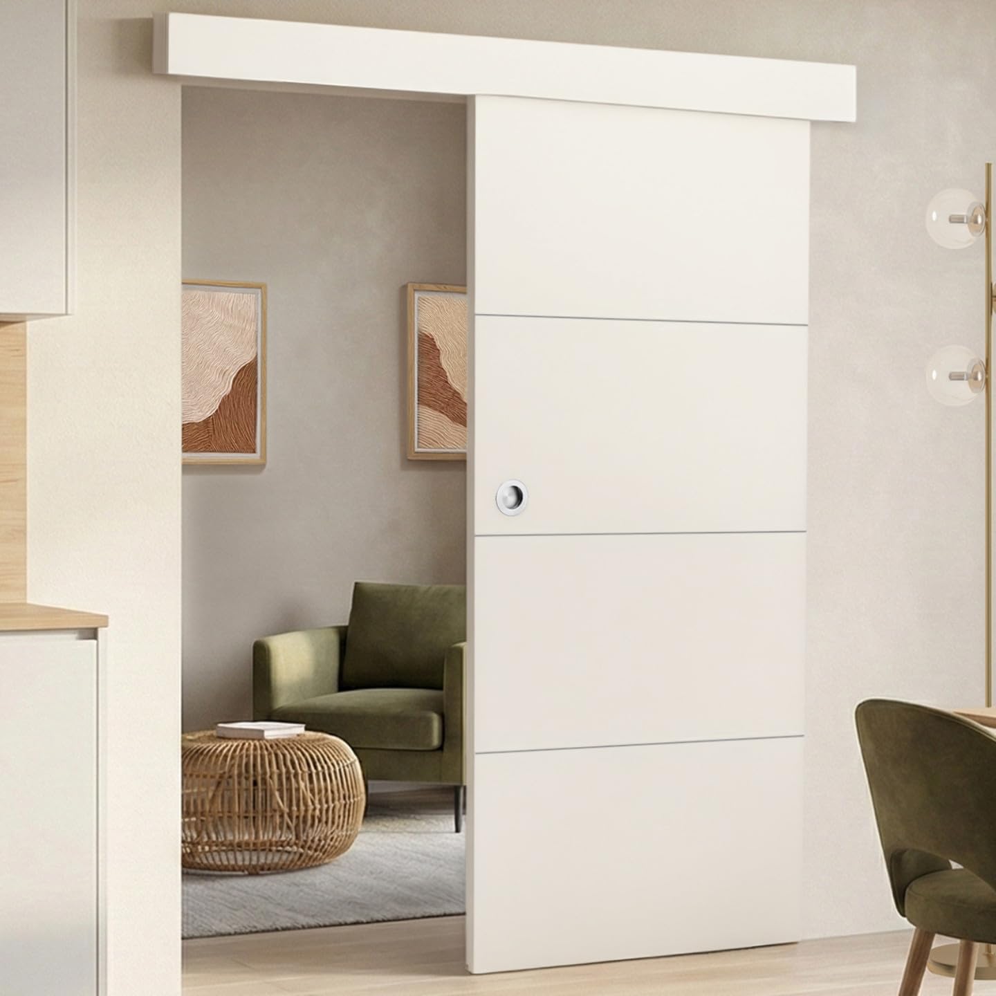 IDMarket - Juego de puerta corredera blanca de 83 cm con riel y fijaciones