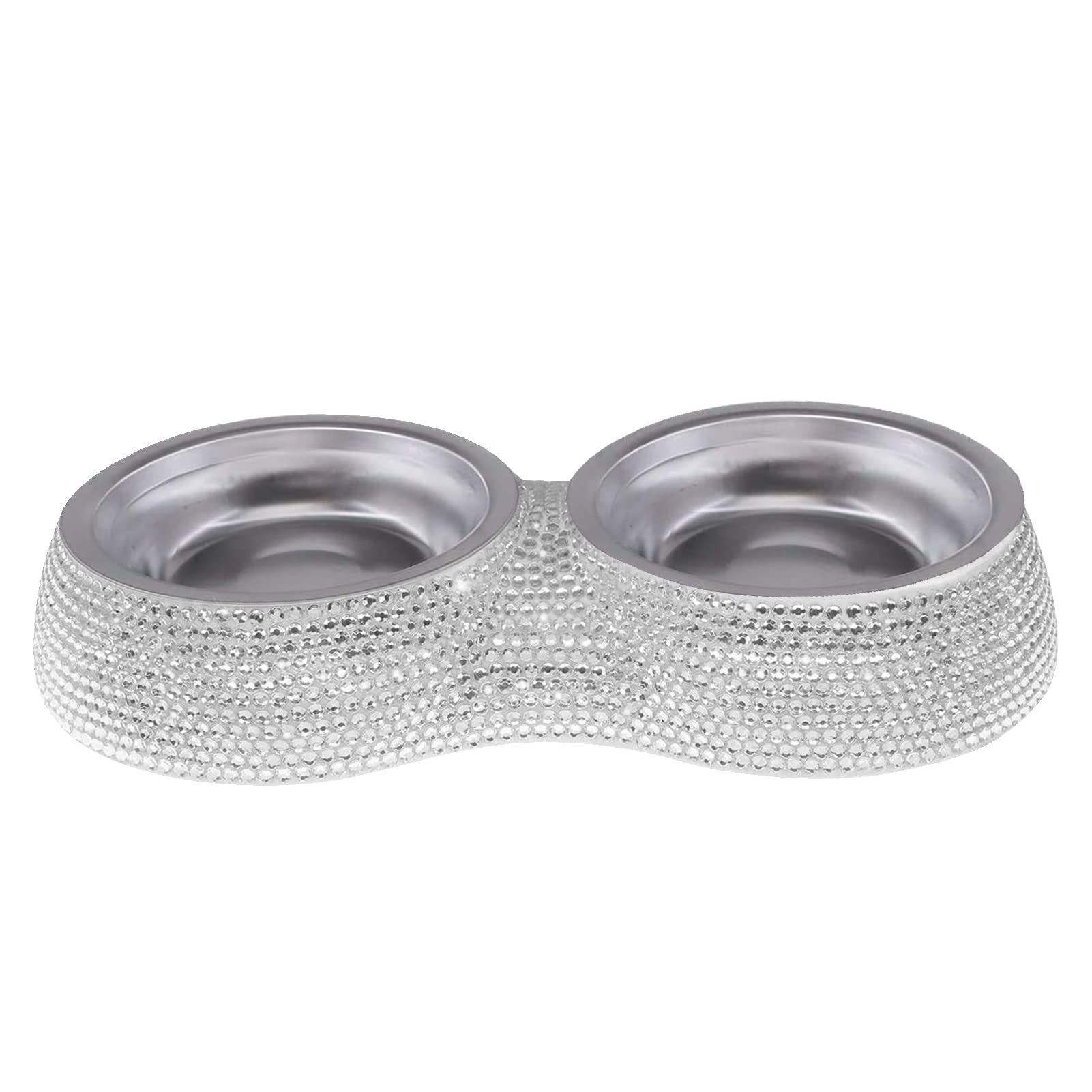 Double Steel Bowl with Rhinestone Base for Dogs, 2 Pieces Small Pet Bowl and Water Bowl for Cats and Dogs, 2 x 160 ml