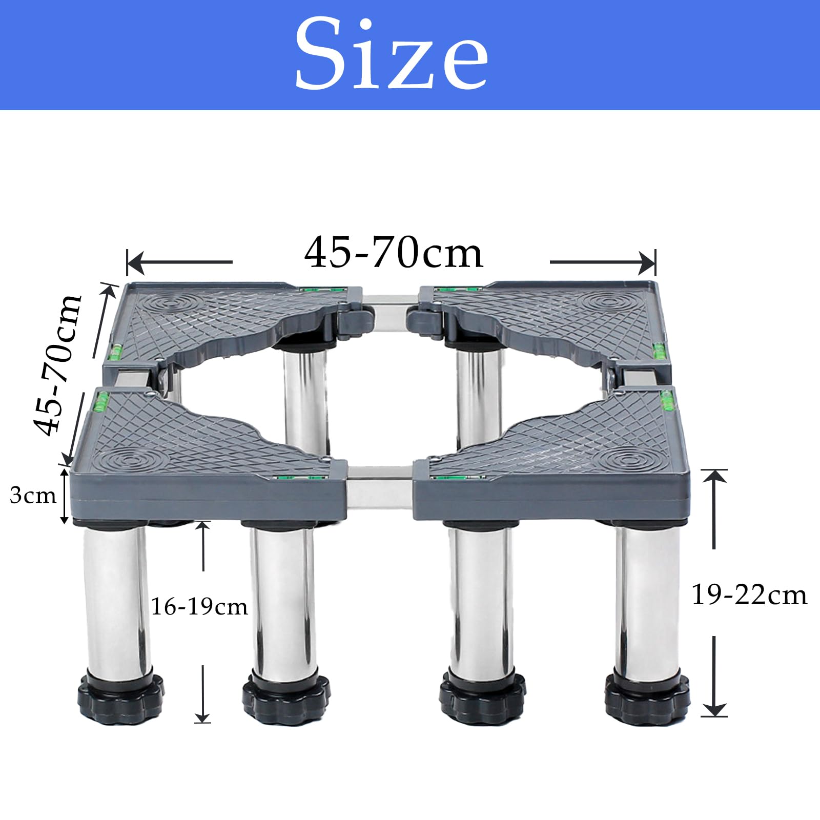 Base de Lavadora con 8 Pies de Acero Inoxidable Base Elevador Lavadora Antivibración Soporte para Lavavajillas Congelador Frigorífico Secadora Armario (Regulable: 19-22cm)