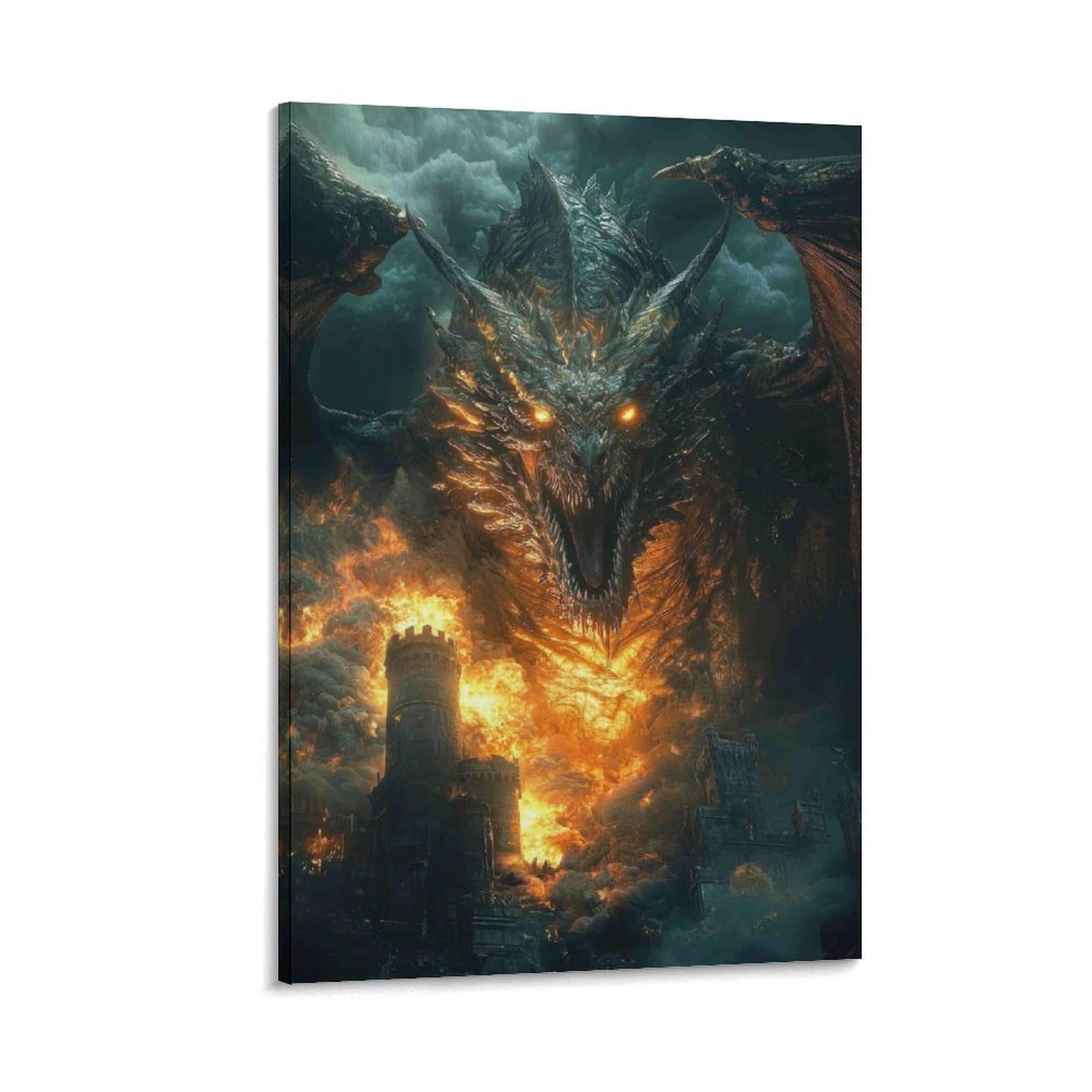 DHBANEIOK Dragon Attack Fantasy Poster Artwork Giclee Canvas Prints Modern Canvas Wall Art Picture Wall Hanging for Living Room Home Decorations 16x24inch(40x60cm)