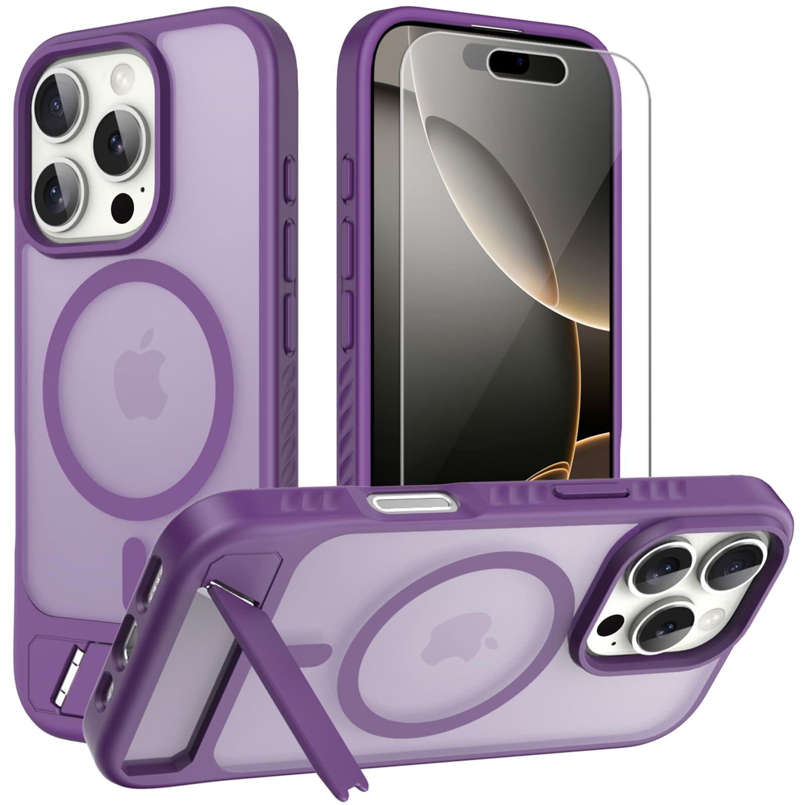 for iPhone 16 Pro case: [fit for Magsafe] Strong Magnetic & Invisible Stand, Military-Grade Drop Protection with Screen Protector, Adjustable