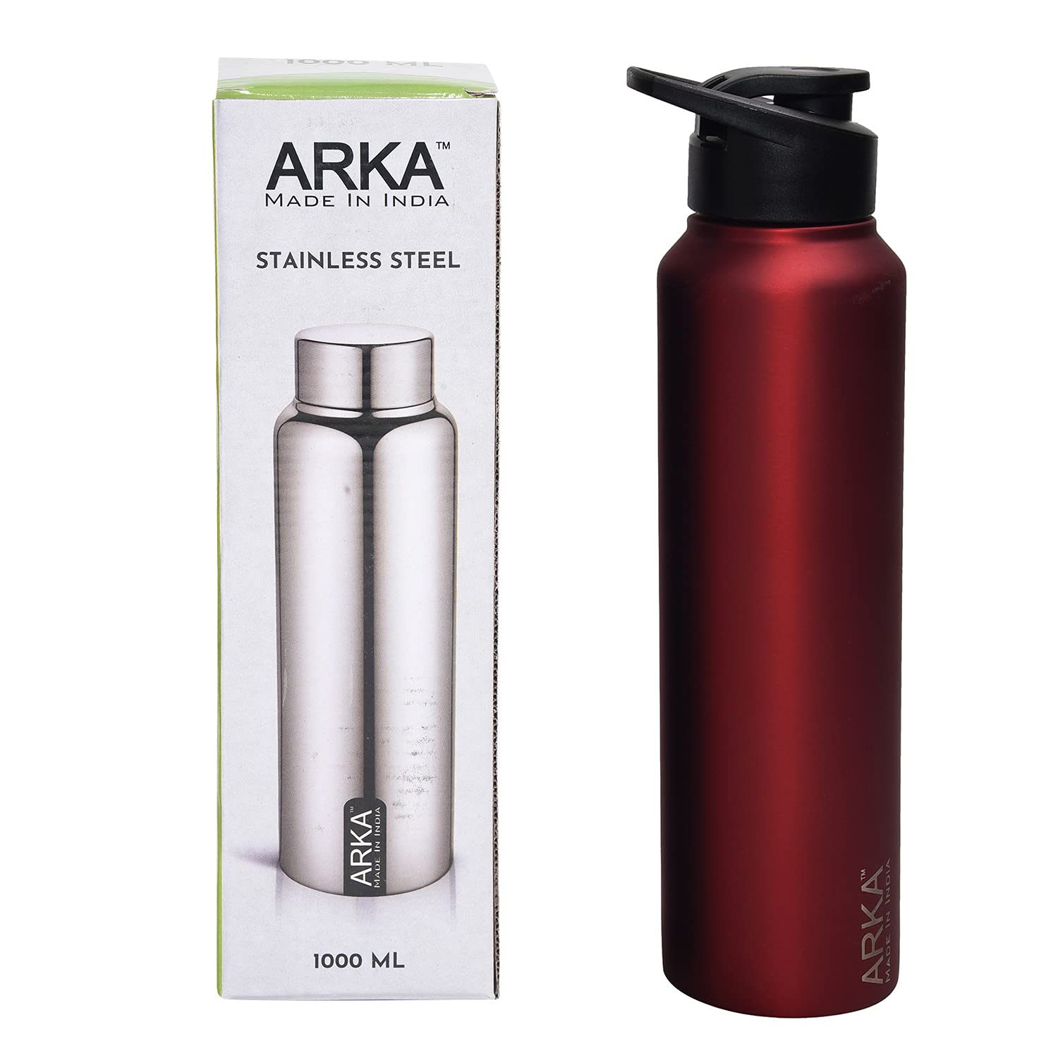 ARKA Stainless Steel Chromo Water Bottle, 1 Liter each, Matt Red, ideal to store water and all other beverages.(pack of 2) 1