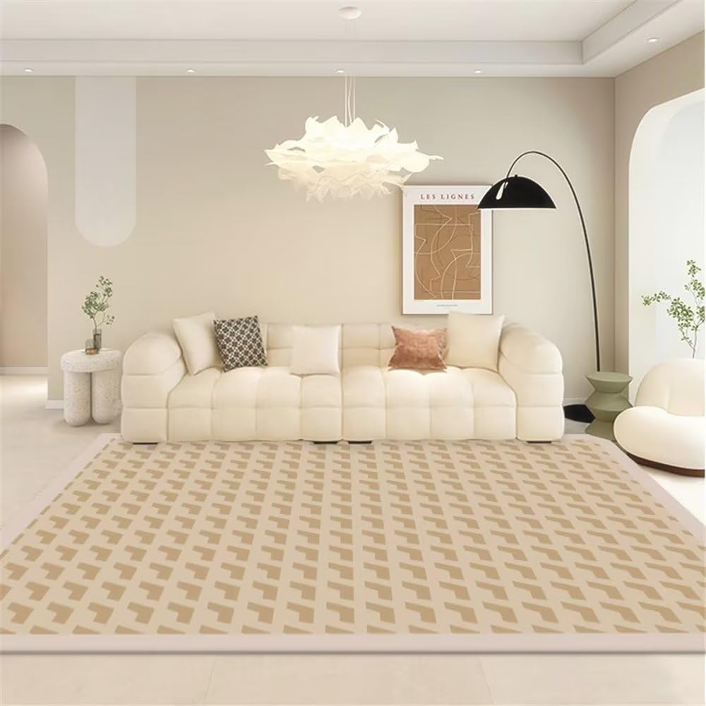 Tapis chambre ado fille lavable grand format 160x200cm marron à carreaux