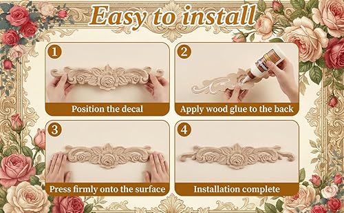 4 Stück Holzornamente für Möbel, Vintage Holz Ornamente Zierleisten, Holzschnitzerei Applique, für Möbel Bett Tür Fensterdekoration DIY Handgemacht