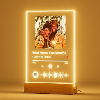 witfox Personalized Music Fridge Magnet with LED Glow & Digital Clock - Custom Spotify Photo Plaque for Refrigerator - Unique Song Gifts for Couple, Family for Christmas & Valentine