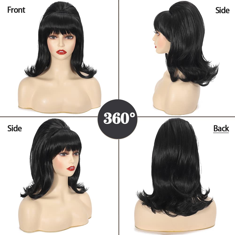 Black Beehive Wig Women 50s 60s 70s Wig with Bang Retro Bouffant Wigs Drag Queen Wigs - Image 6