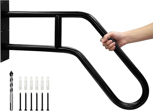Handrails for Outdoor Steps Wall Mount, Railings for 1-3 Steps, U-Shaped Handrail with Matte Black Finished, Stair Handrails for Kids, Elderly,