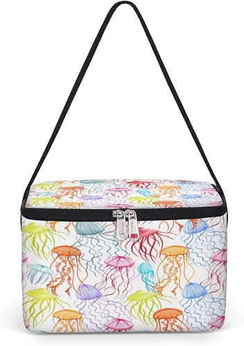 QsirBC Bolsa de almuerzo aislada de medusas de colores para mujer, reutilizable, bolsa cuadrada de comida para adultos y hombres, lonchera más