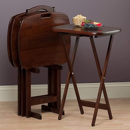Miniatura 3 de Oakestry Mesa auxiliar plegable para dormitorio sala de estar mesa de aperitivos con bandeja para servir alimentos mesa de bandeja de TV juego de 5