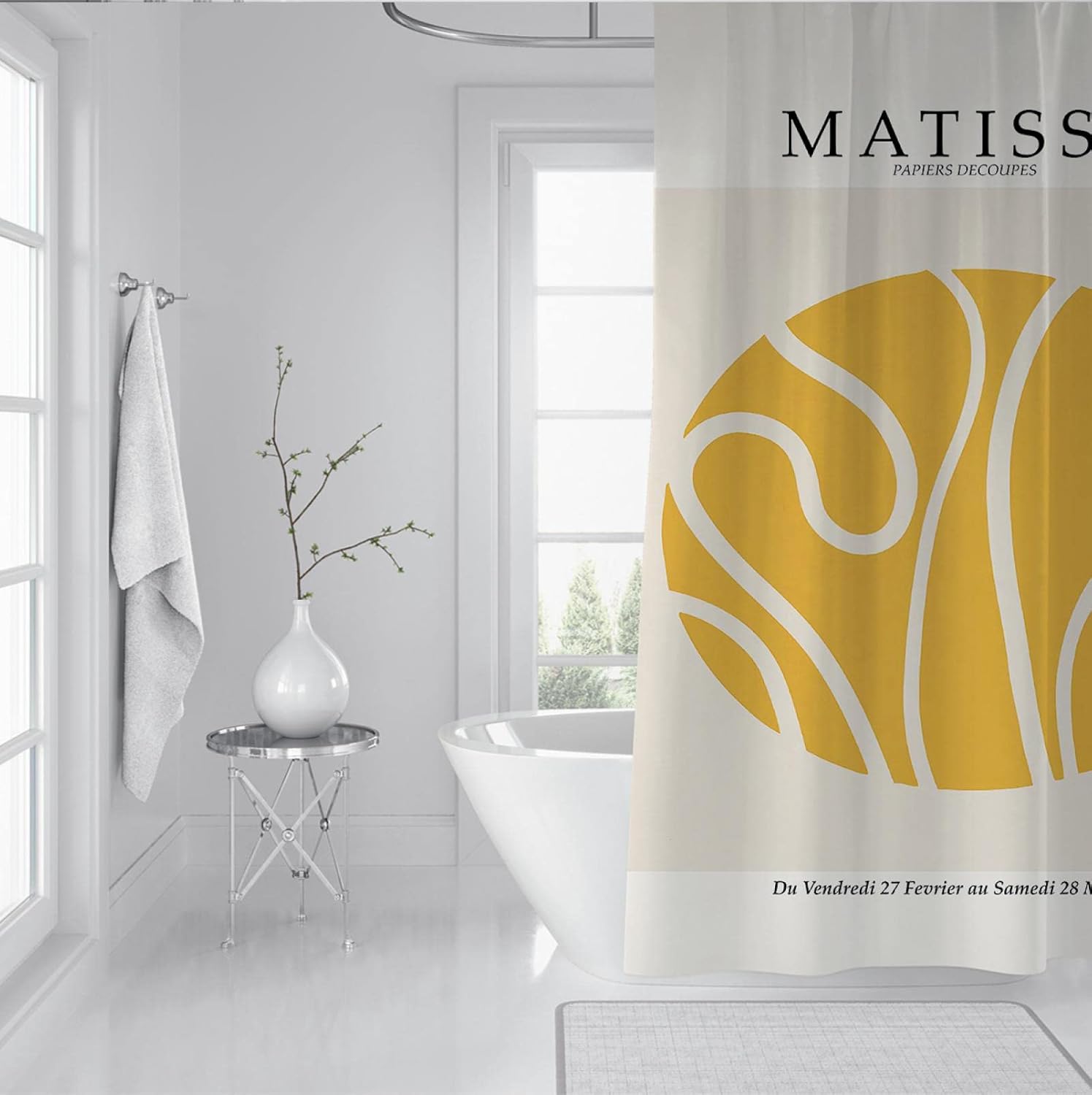 Bathroom Shower Curtain Henri Matisse Yellow Round Pattern Print Bathroom Abstract Line Bathtub Curtain with 12 Hooks Premium Material W36xL64in