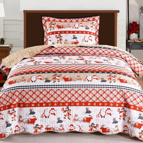 MarCielo Christmas Kids Quilt Set Lightweight Bedspread Coverlet Set (Twin)