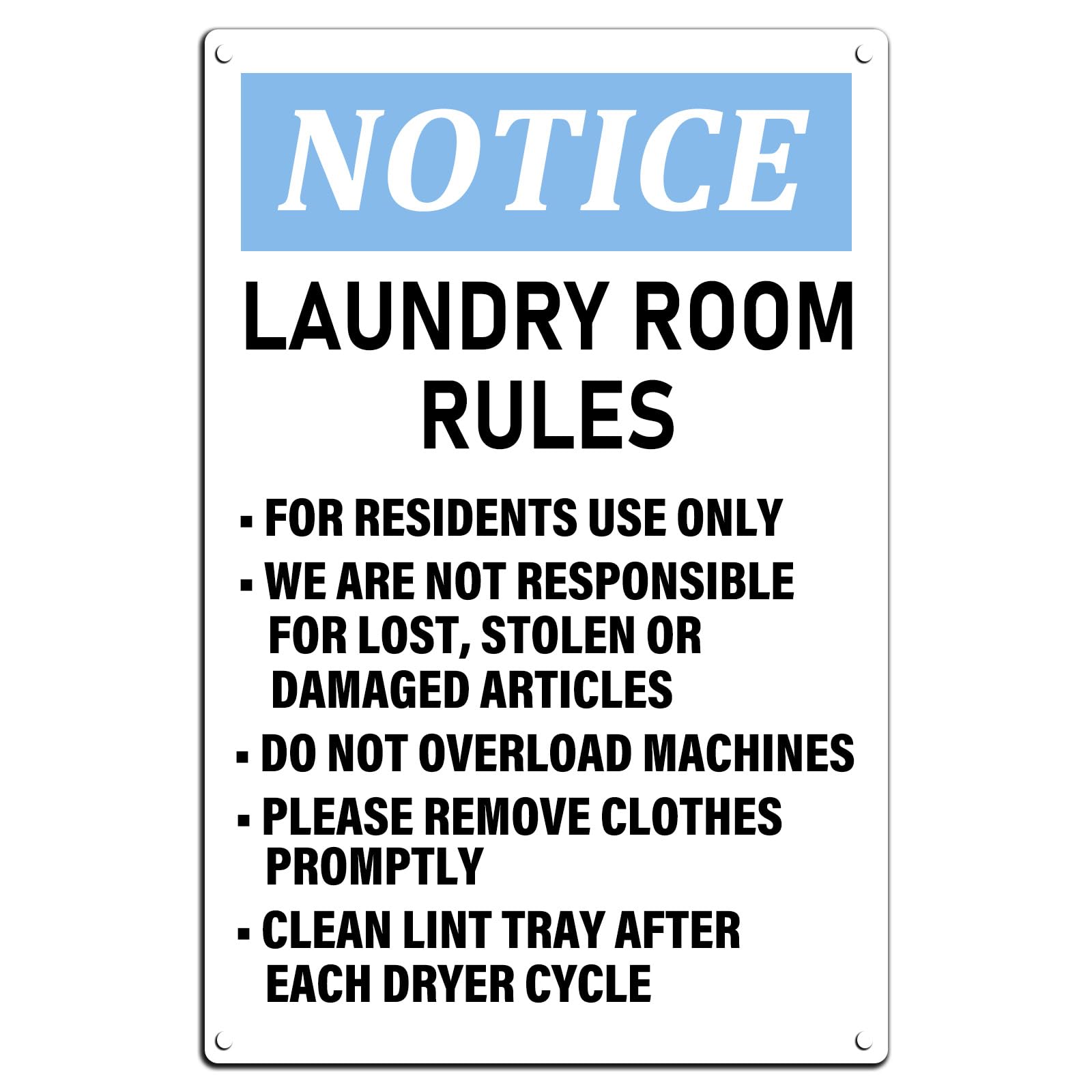 SMAZDFXX Laundry Room Rules Metal Tin Sign,For Residents Use Only Retro Iron Painting Warning Wall Poster for Bathroom Home Washroom Home Pub Bar Deco Wall Decor 8"x12"