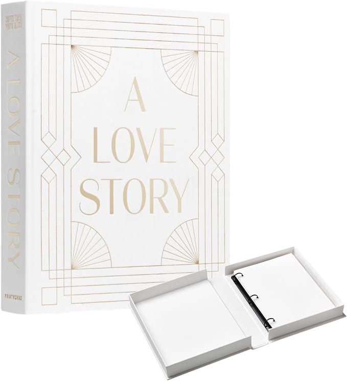 Printworks Wedding Album – A Story of Love – White & Silver Coffee Table Book with 30 Pages – Large Album for 4x6 Photos with Writing Space – Elegant Gift for Couples