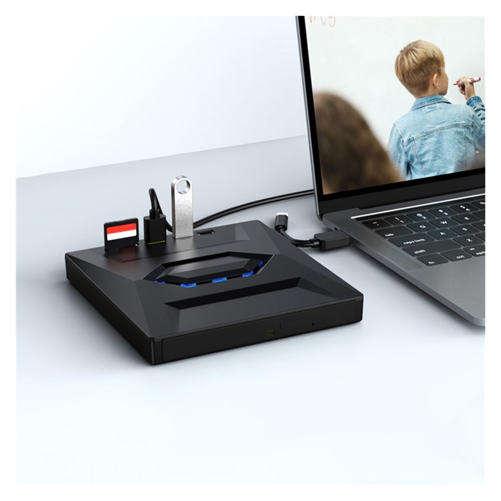 Unidad Externa De CD/DVD USB 3.0 con Puertos USB/Tipo C Y Grabadora SD/TF 5 En 1 Compacto Y PequeñO