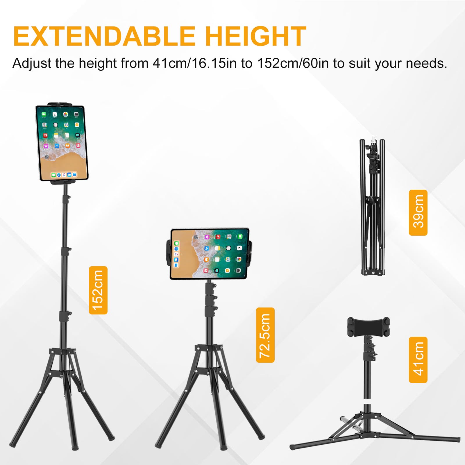 Supporto Treppiede Tablet 360° Regolabile 160cm/65 Pollici per iPad Pro/Mini Samsung Galaxy Tab 4.7-13.5 Pollici