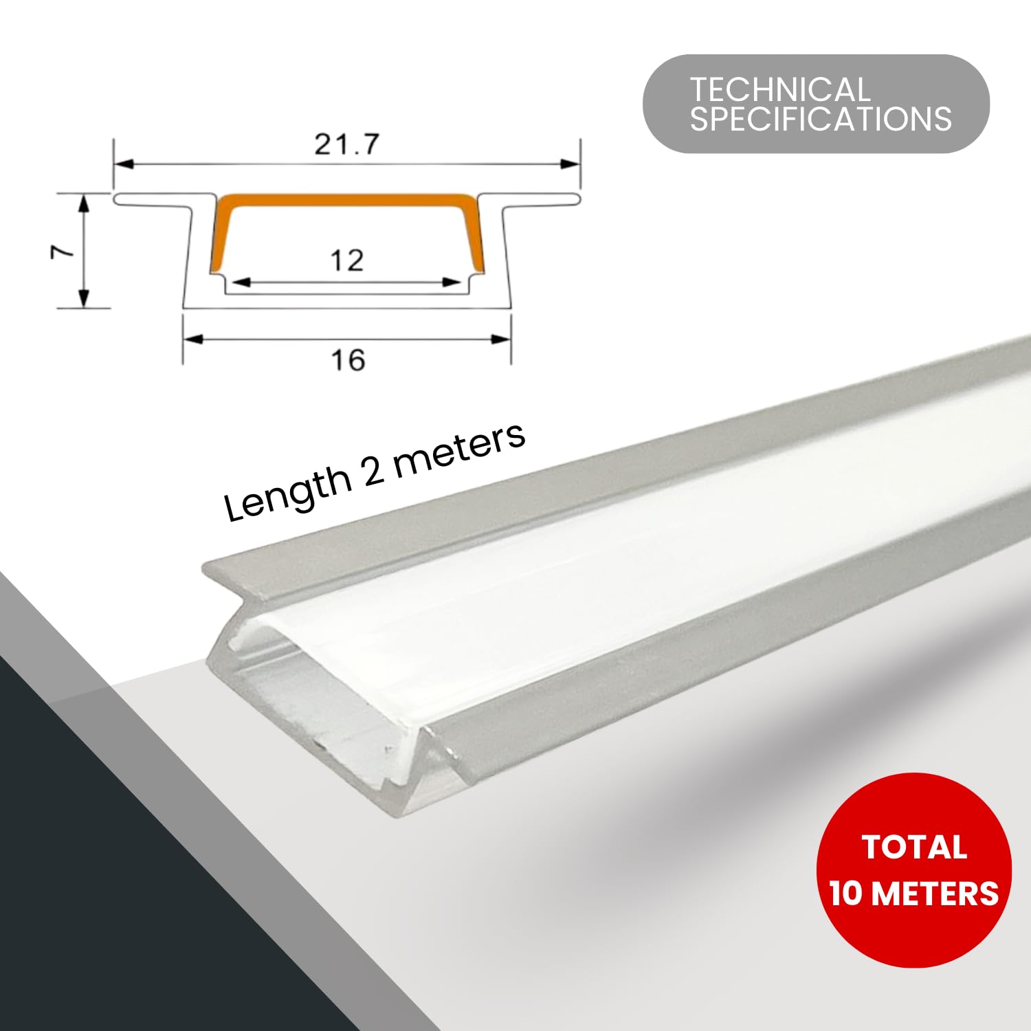 Profil LED en aluminium encastrable 2 m x 5 pièces avec couvercle pour bandes LED et embouts, éclairage intérieur