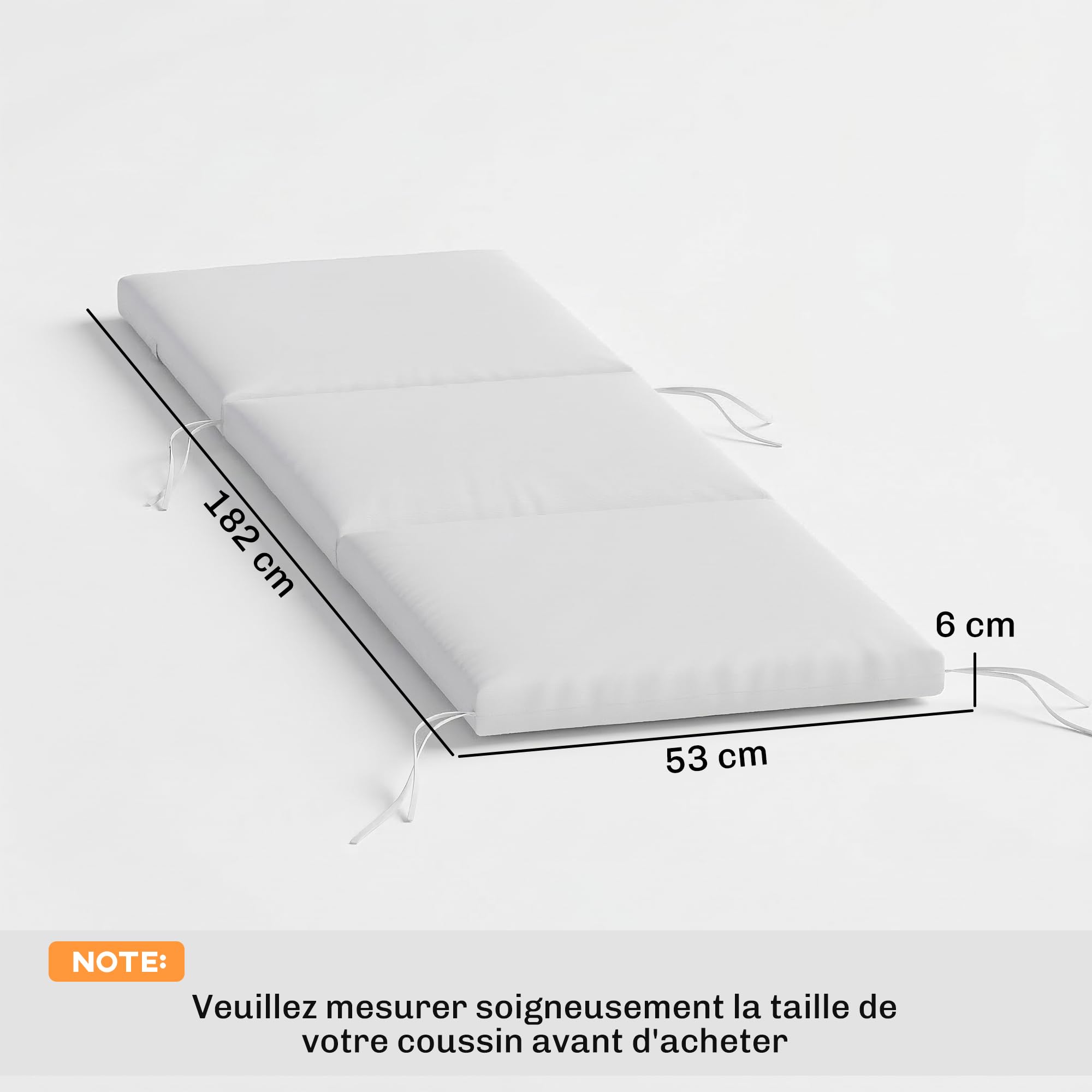 Outsunny Lot de 2 Coussins de Chaise Longue avec 5 Sangles et Poignée Intégrée, Coussin Bain de Soleil Déperlant Extérieur pour Plage Balcon Jardin, 182x53x6cm, Gris Clair