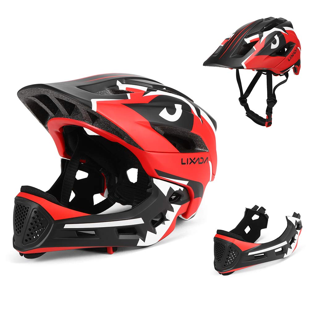 Lixada Kinderhelm Integriert Fahrradhelm Kinder Jugend Fullface Helm mit Abnehmbarem Kinnschutz BMX MTB Downhill Helm zum Radfahren Skateboarden Rollschuhlaufen