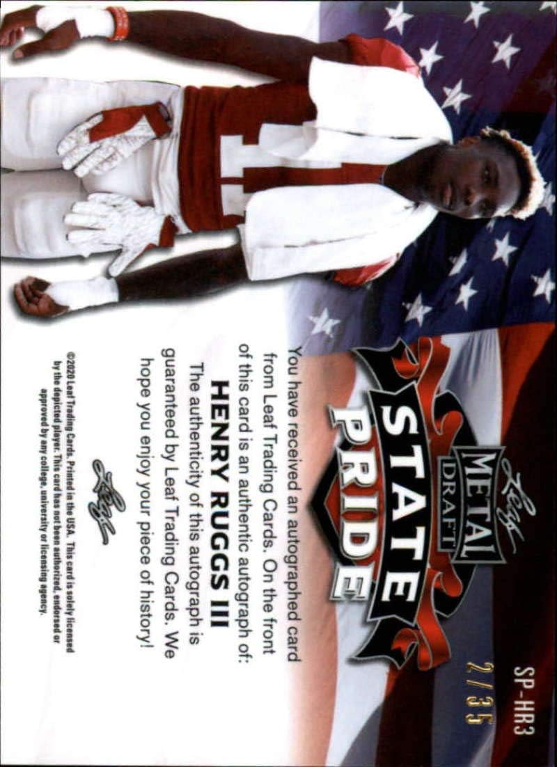 2020 Leaf Metal Draft State Pride Autograph Rainbow Prismatic Blue Football S35#SP-HR3 Henry Ruggs III Auto Alabama Crimson Tide Official Player Licensed Rookie Card