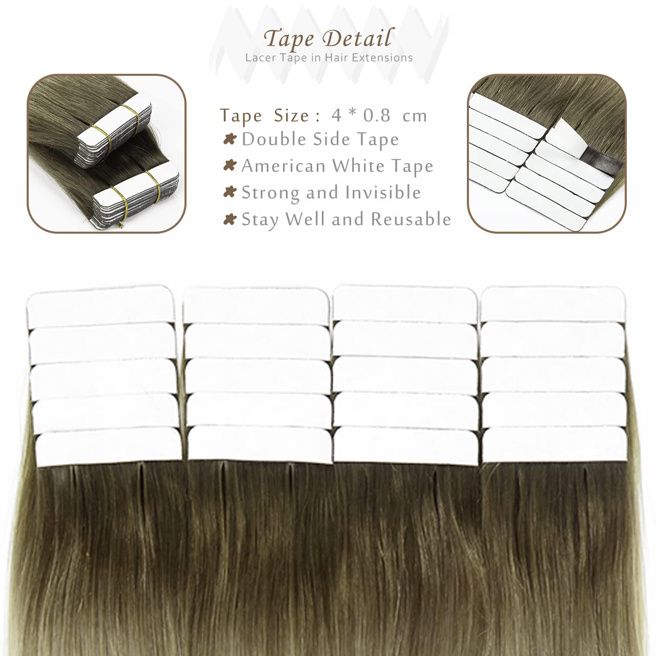 20” 60A Tape  in hair extensions double drawn 100g Amazon.com : Lacerhair Remy Tape in Human Hair Extension Dip  main image 2