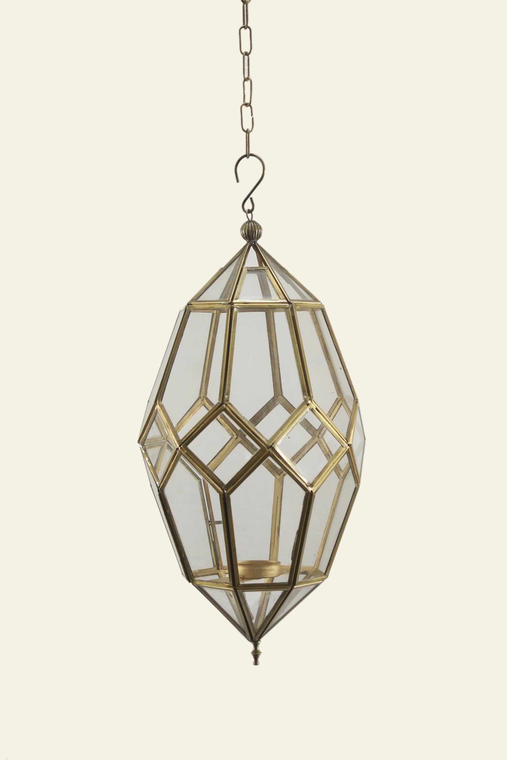 Orientalna latarnia wisząca Selma z kolorowego szkła i metalu z łańcuszkiem | marokańska szklana latarnia na świeczniki typu tealight | świecznik na podgrzewacze wiszący świecznik do zawieszenia