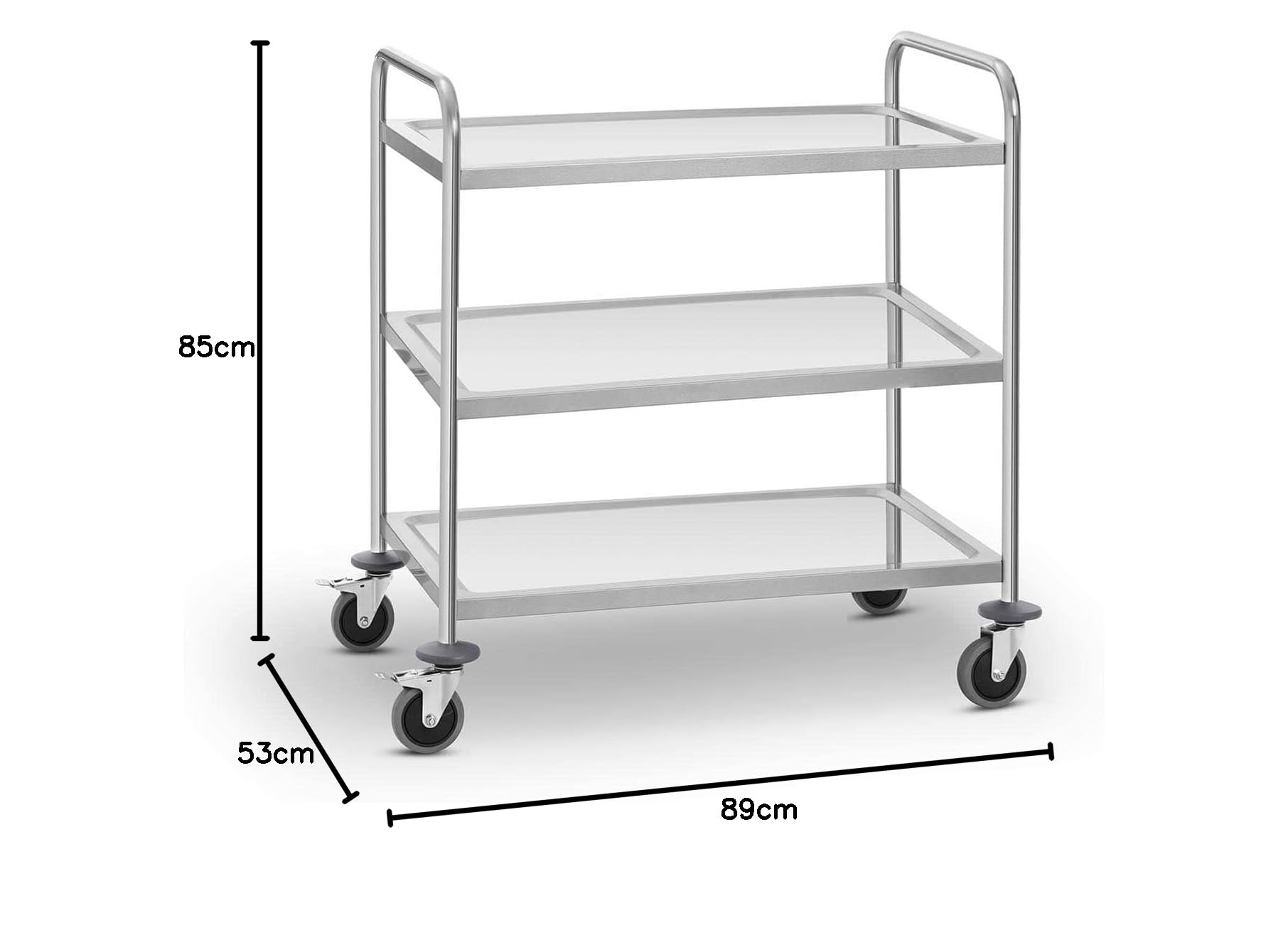 Royal Catering Carrello di Servizio Carrello per Ristorante RCSW-3SQ2 (3 ripiani, Fino a 150 kg, Acciaio Inox)