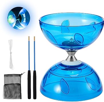 Triple Bearing Diabolo Set, Diablo Toy, Juggling Set with Wooden Sticks, Circus Toys for kids, Focus Development Coordination Activity Training for Kids Ages 8+ Above & Adults, BLUE