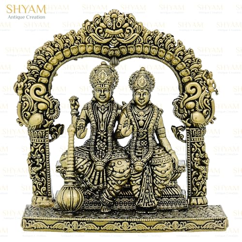 Image of Brass 4.5 Inch Lord Laxmi Vishnu Sitting Statue Laxmi Narayan Idol for Home Office Pooja Bhagwan Hari and Maa Lakshmi Murti for Diwali Pooja and Gifting Purpose
