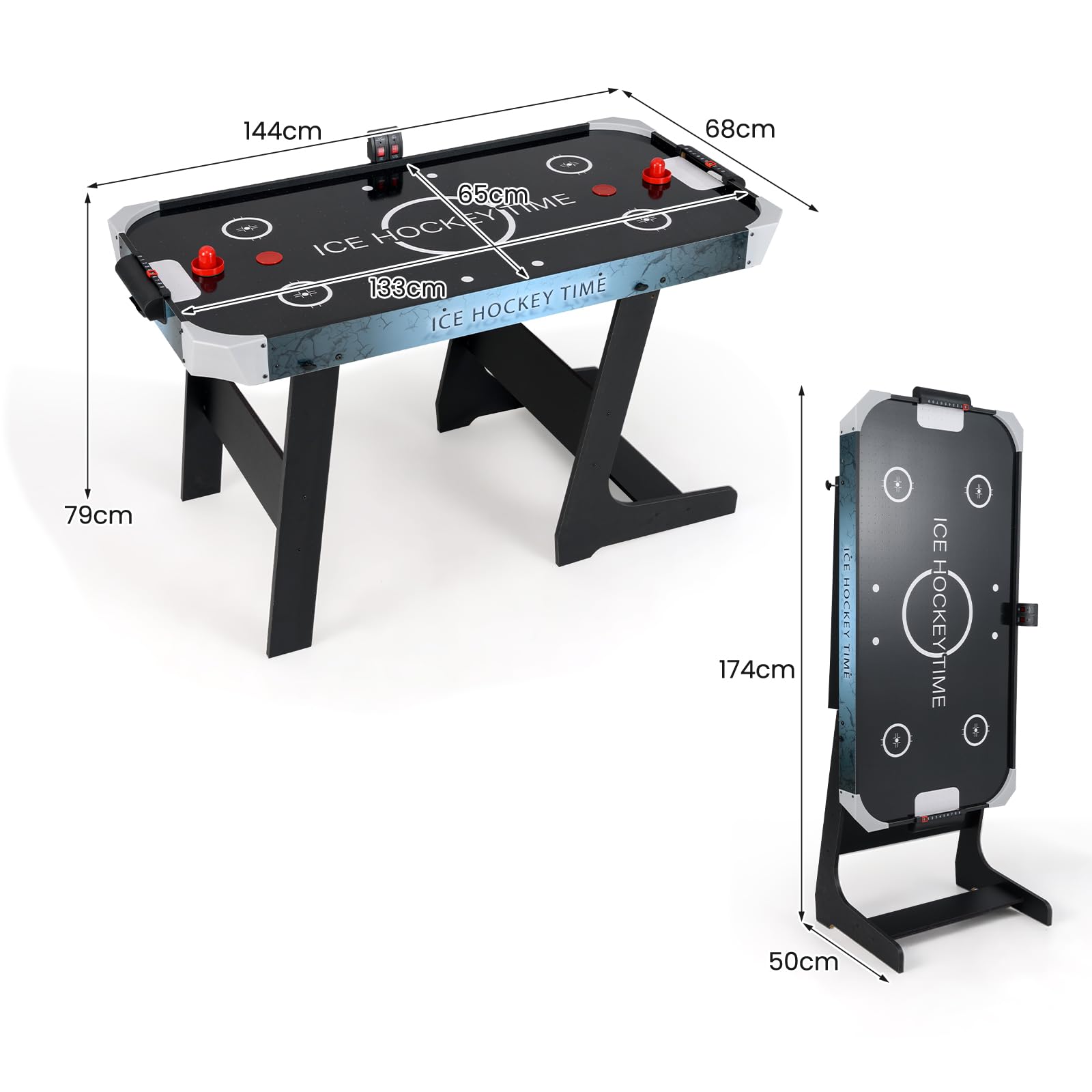 COSTWAY Tavolo da Air Hockey, Hockey da Tavolo Pieghevole con Potente Motore 12V e Tabellone Digitale a LED, 2 Spingitori e 2 Dischi, per Casa Sala Giochi e Ufficio, 144 x 68 x 79 cm