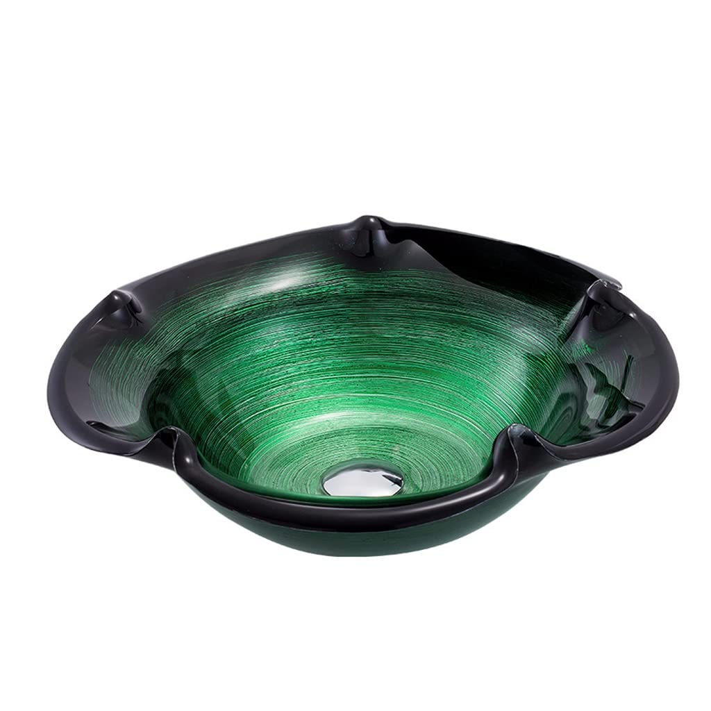 ADERFETBI Bathroom Sink Bathroom Vessel Sink Modern Balcony Tempered Glass Countertop Art Glassware(Sink only)