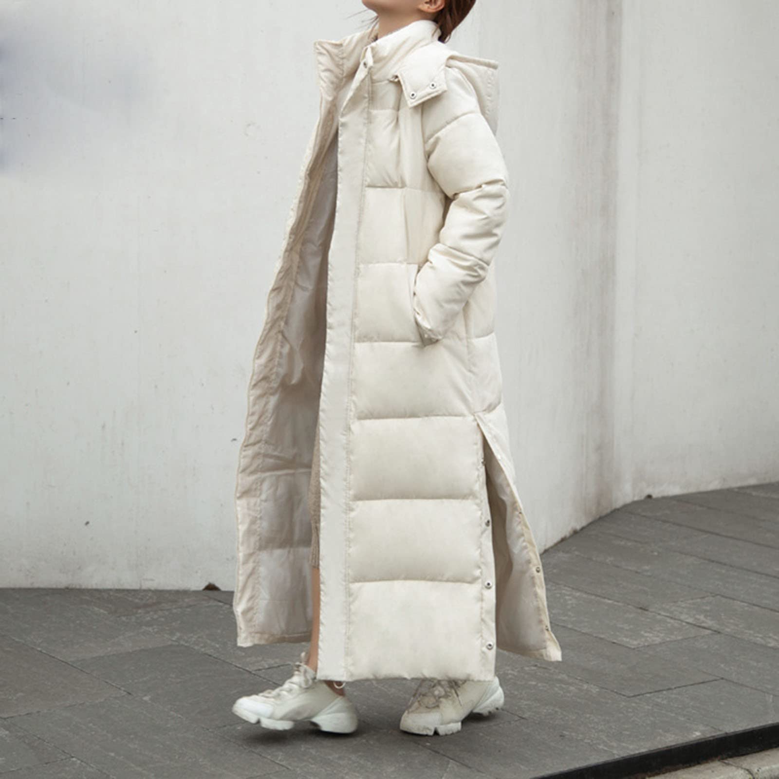 Chaqueta acolchada ligera para mujer con capucha, chaqueta de plumas para mujer, cómoda chaqueta de invierno, abrigo largo de plumón con cremallera, abrigo de invierno con bolsillos, chaqueta