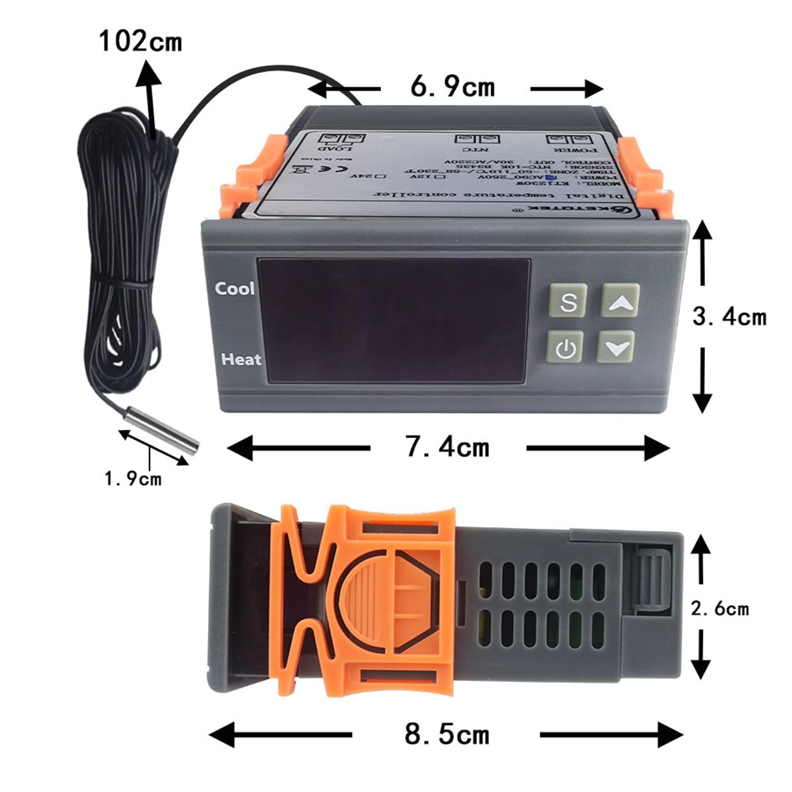Termostato digital de 30 A C/F, regulador de temperatura, termostato de incubadora de 110 V y 220 V, pantalla LED, sensor NTC y retardo.