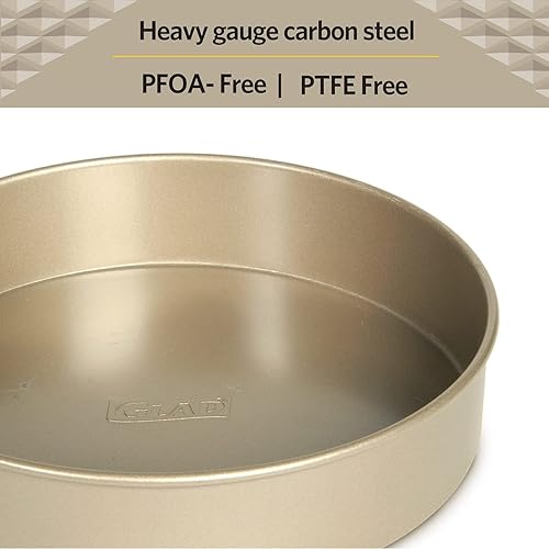 Miniatura 4 de Glad Bandeja redonda para hornear antiadherente, de metal resistente, para pasteles y postres, color dorado
