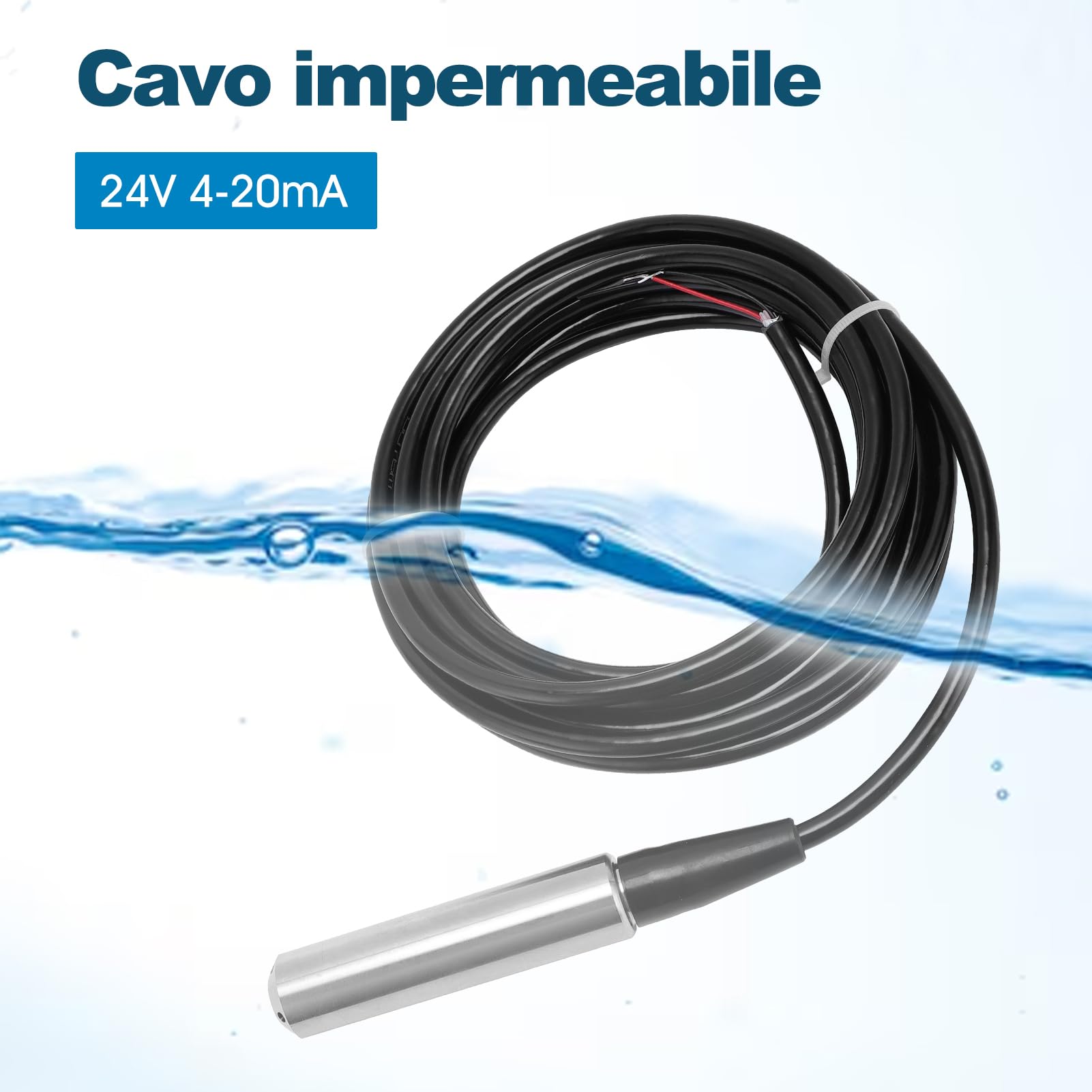 Trasmettitore di livello liquido, Trasmettitore di livello dell'acqua DC24V, 6m Cavo Impermeabile, Output di trasmissione 4-20 mA, rilevare gamma 0-5m per Rilevare L'acqua