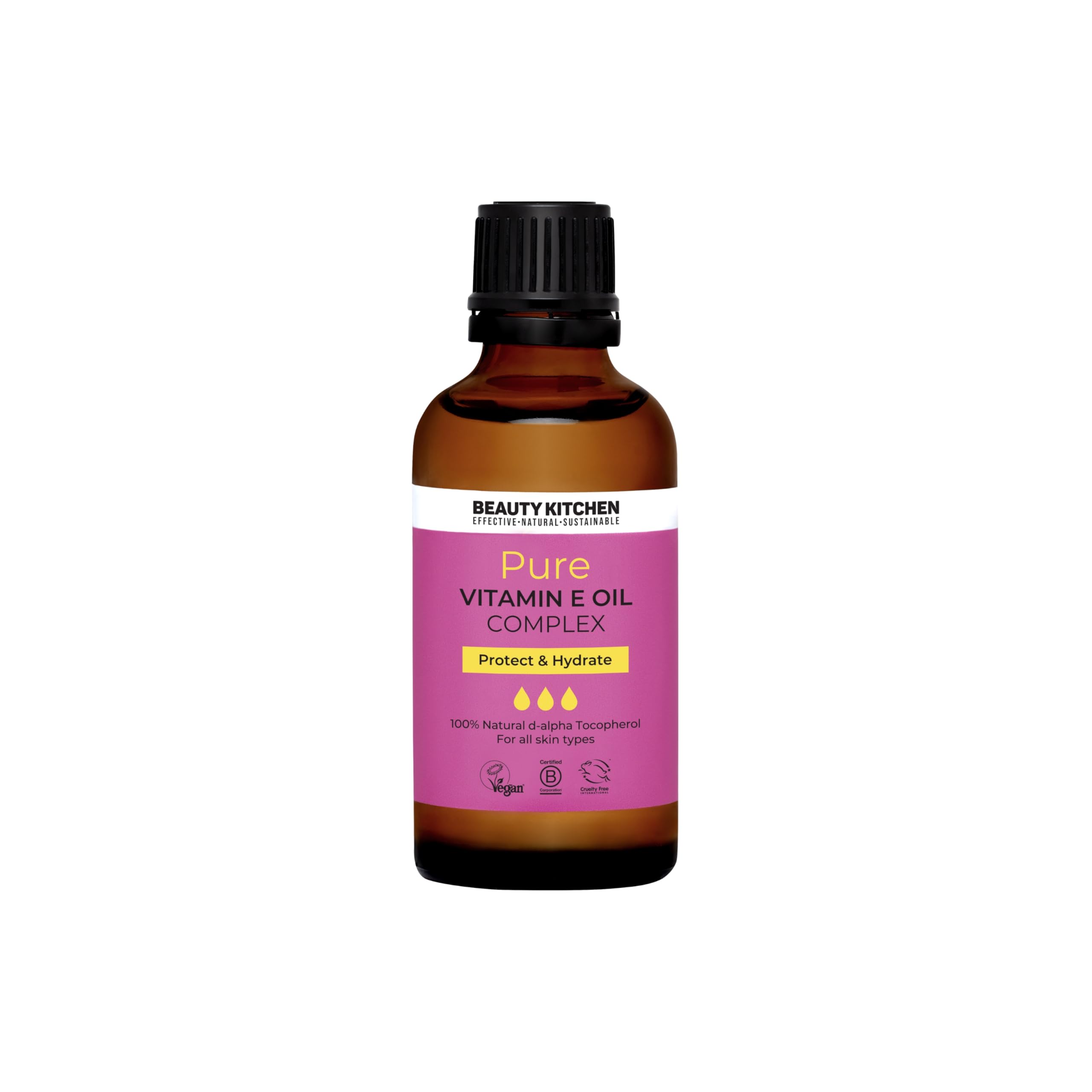Beauty Kitchen - 100% Pure Vitamin E Oil Complex - D-alpha Tocopherol from Non-GMO Soybean - Antioxidant-Rich Natural Blend with Rosehip, Calendula and Jojoba Oil - 50ml