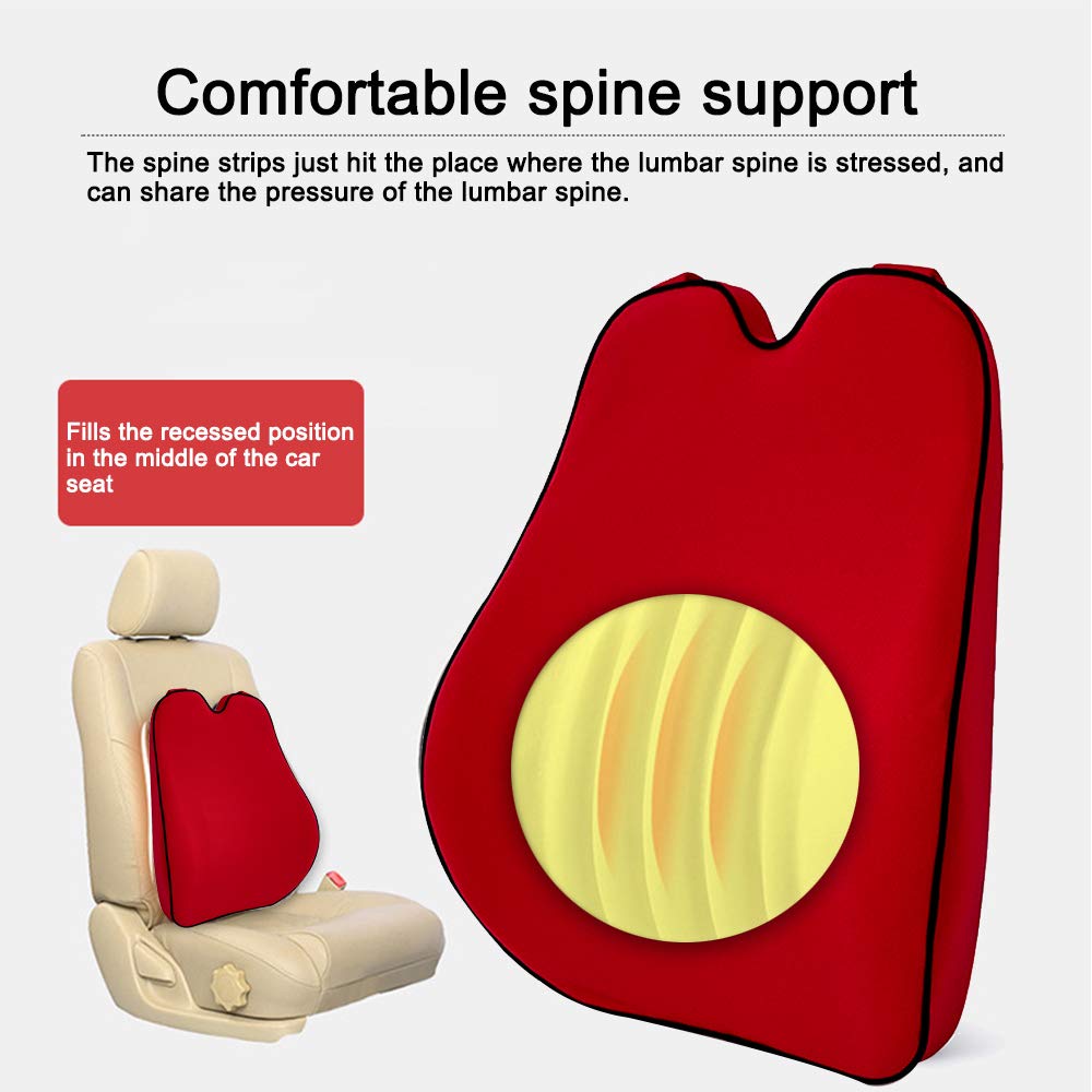 Car Lumbar Support Back Cushion Memory Foam Universal Fit Major Car Seat with Back Pain Relief for Car Office Home 1PCS Red