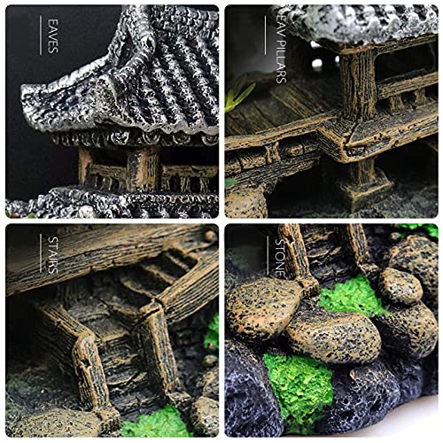 Classical Temple Aquarium Decorations Asian Castle Thematic Safe Resin Ornaments With Plastic Plants Small Fish House Hideout Decor Hiding Places For Freshwater And Saltwater Fish Tank Accessories #TOP2