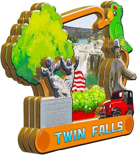 Miniatura 2 de Twin Falls Idaho USA - Imán de madera para nevera, monumentos 3D, recuerdos coleccionables de viaje, decoración hecha a mano -1553
