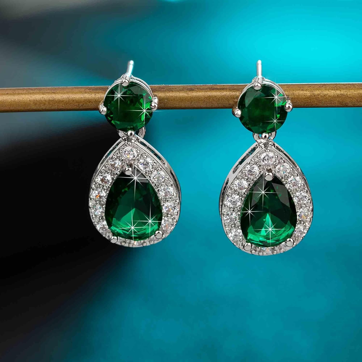 Austrian Crystal Teardrop Halo Drop Dangle Earrings for Women 14K White Gold Plated Flatback Stud Earrings Hypoallergenic Jewelry - Image 3