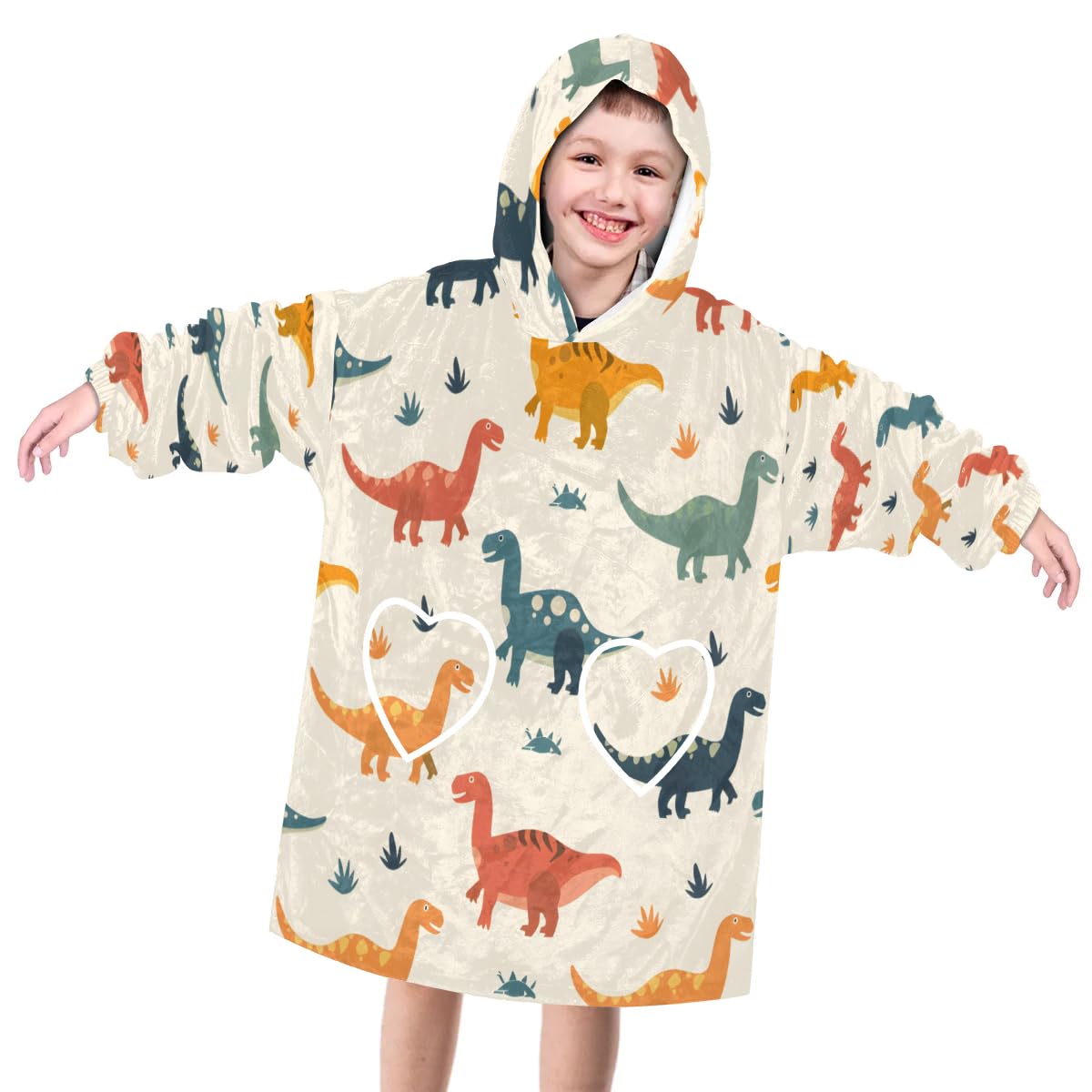 Wearable Blanket Hoodie for Kids, Animals Dinosaurs Fleece Sweatshirt Blanket Multiple dinosaurs Oversized Blanket Sweatshirt with Pocket Flannel Warm Hooded Blanket 6-10 Year Old Girl Boy Gift