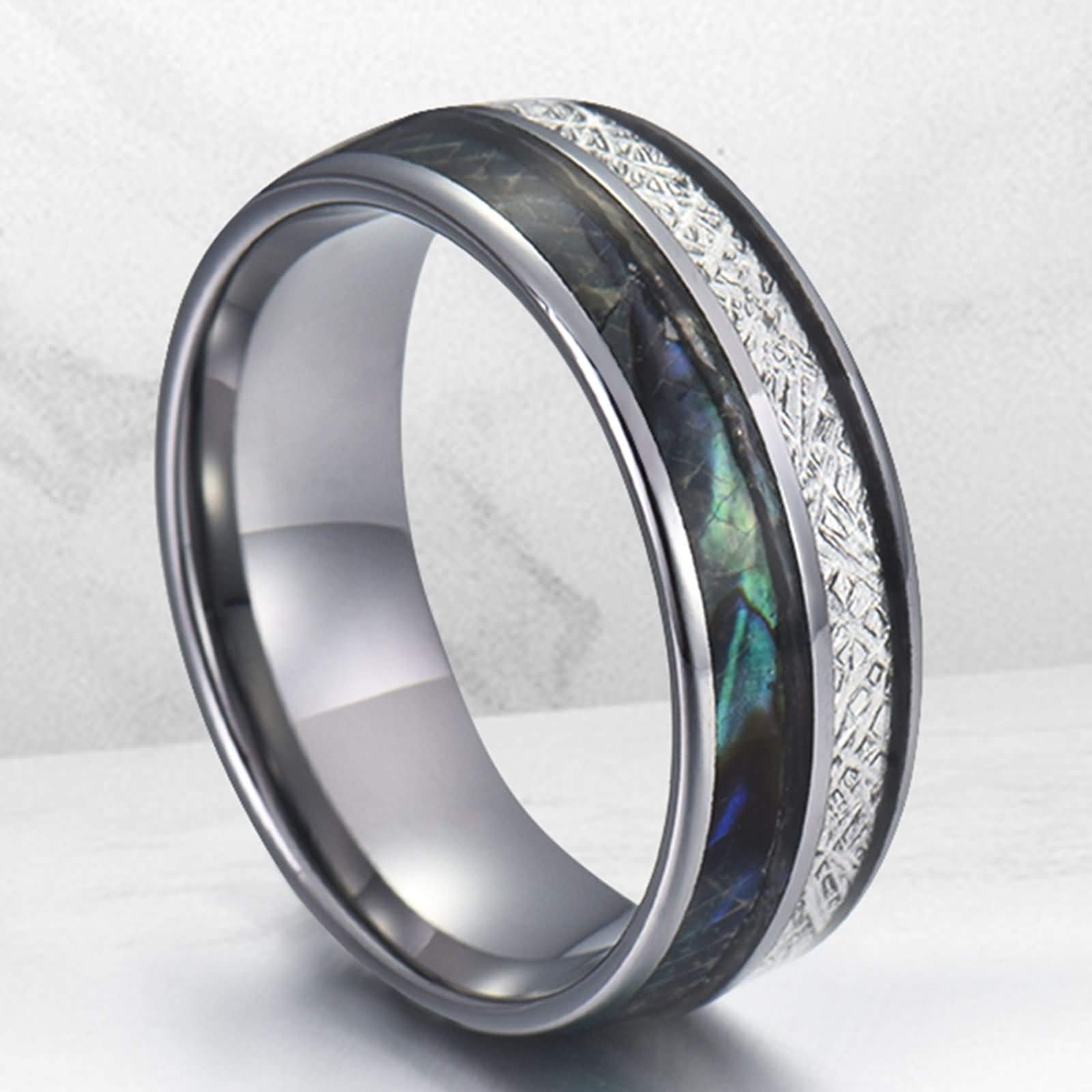 Anello Carburo di Tungsteno Uomo Anello con Conchiglia di Abalone Anelli Uomo Personalizzabili 8MM Anelli Promessa Argento Misura 12-31